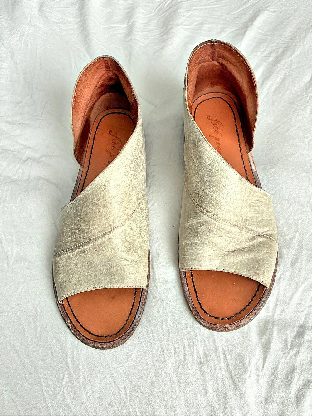 Free People Women's Cream Leather Slide Sandals EU 38